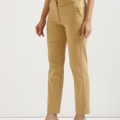 Women's Beige Comfortable Linen Formal Trousers