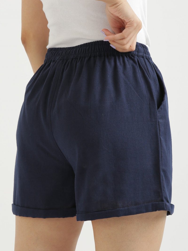 navy blue linen shorts for Women