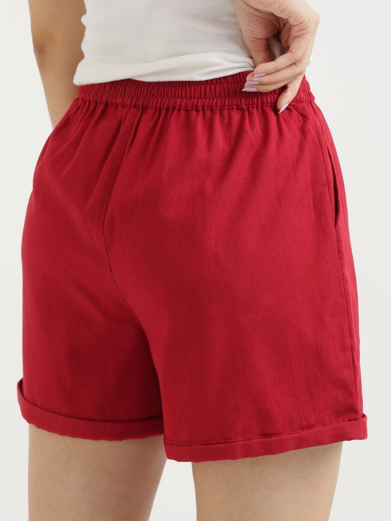 Crimson Glory Maroon Linen Shorts for Women