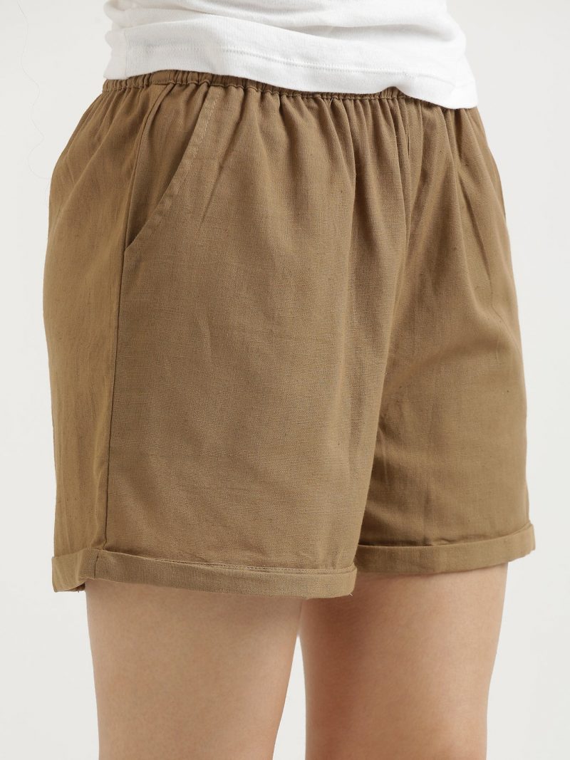 Sepia Brown Linen Shorts for Women