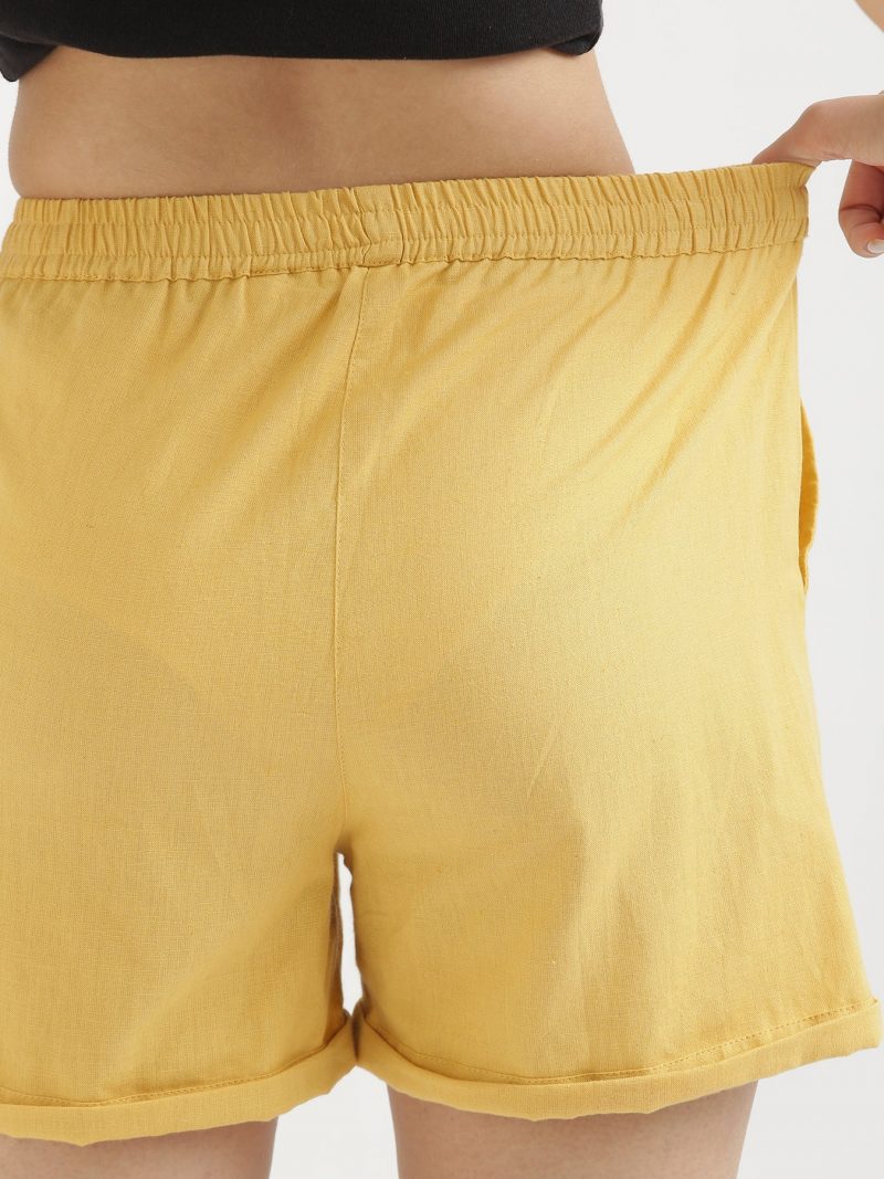 mustard yellow linen shorts for women