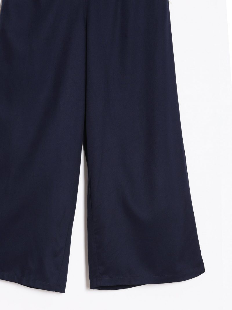 Cotton Navy Blue Palazzo Pants for Women