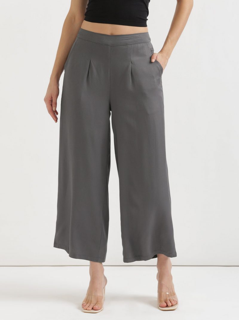 grey cotton palazzo pants for women