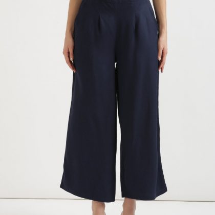 Cotton Navy Blue Palazzo Pants for Women