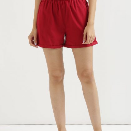 Crimson Glory Maroon Linen Shorts for Women