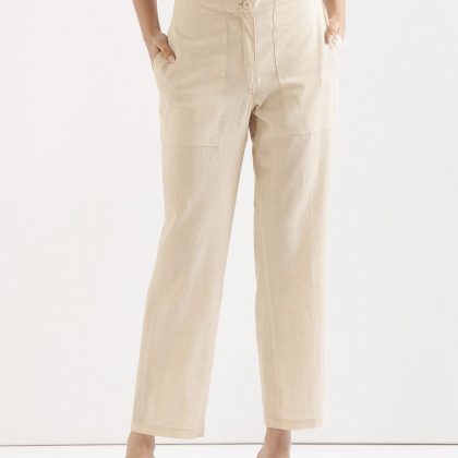 Natural Off White 100% Linen Women's Trousers