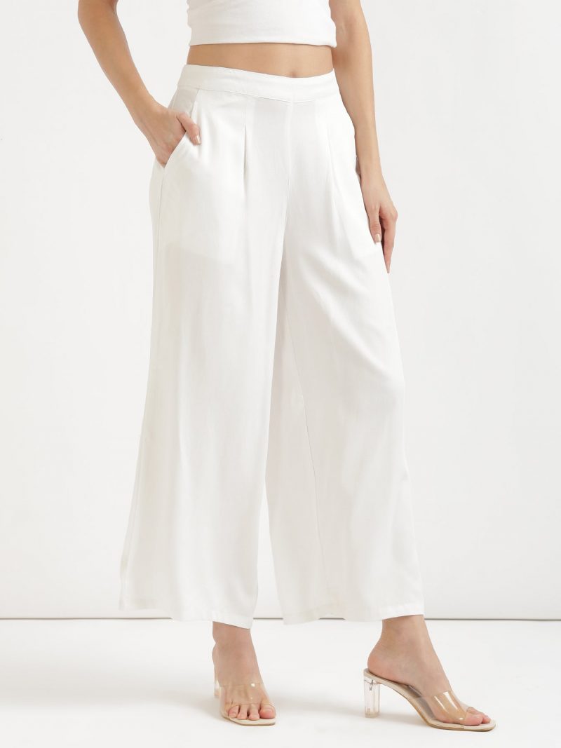 White Cotton Palazzo pants for women online