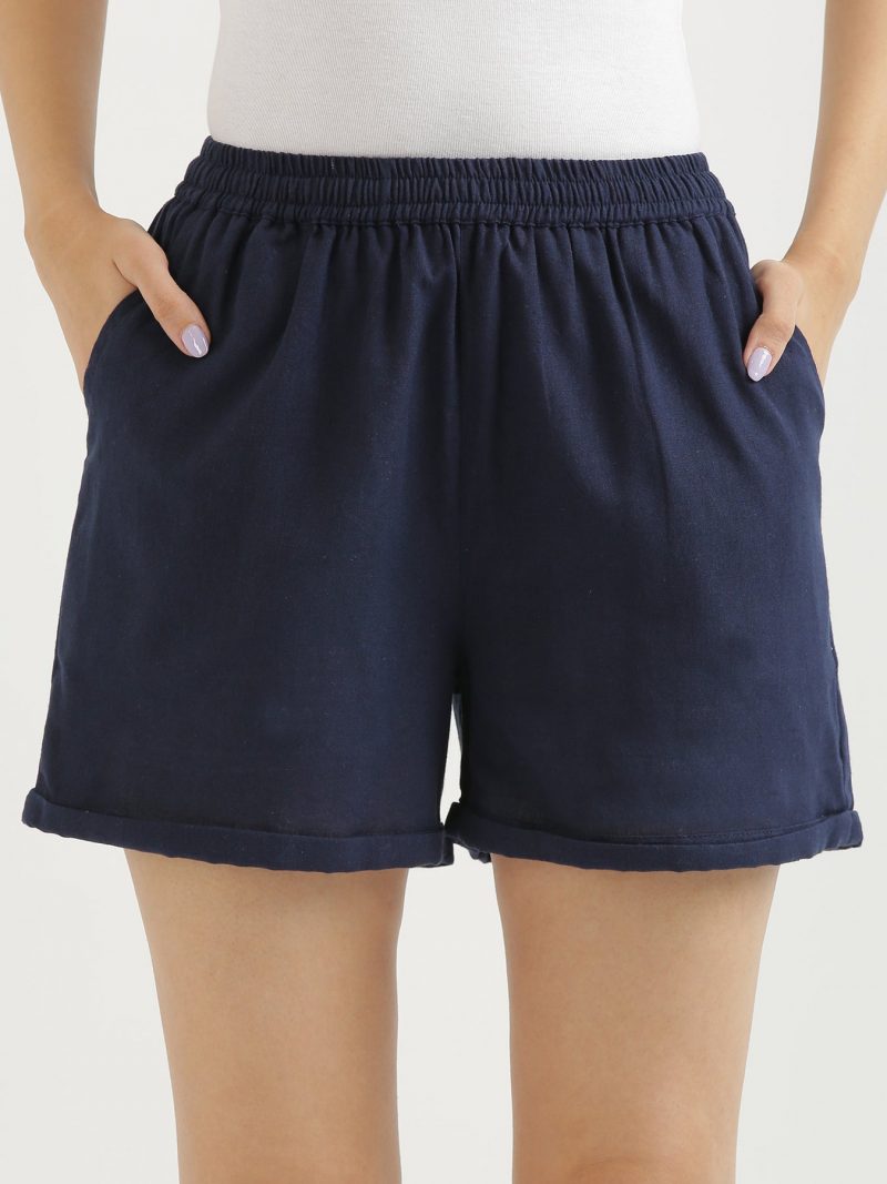 navy blue linen shorts for Women